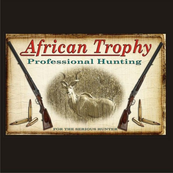African Trophy Kudu - Hunting Vintage Sign